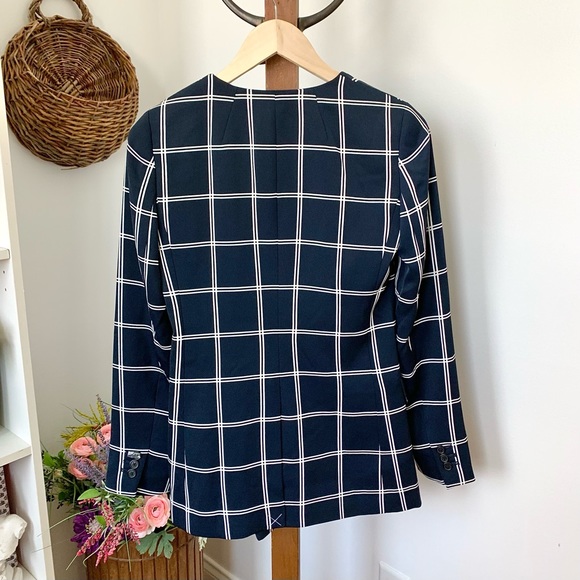 NEW J Crew 365 Navy White Windowpane Check Double Breasted Blazer Jacket 00 NWT - Picture 4 of 16